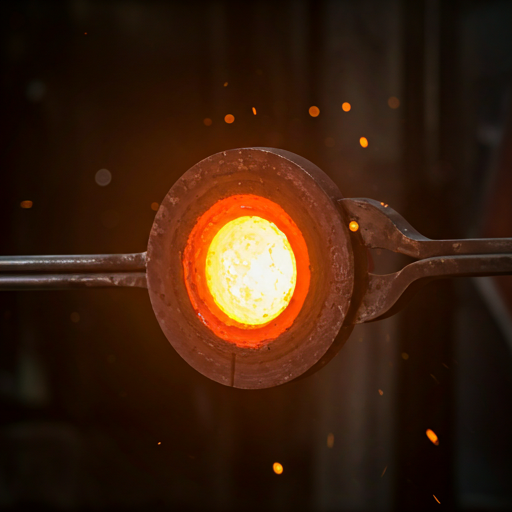 Close-up of molten glass being shaped